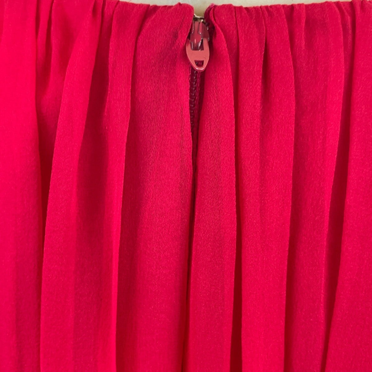 Vintage Red Long-Sleeve Chiffon Dress With Pleated Wrap Bodice Sz 10