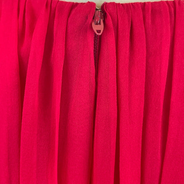 Vintage Red Long-Sleeve Chiffon Dress With Pleated Wrap Bodice Sz 10