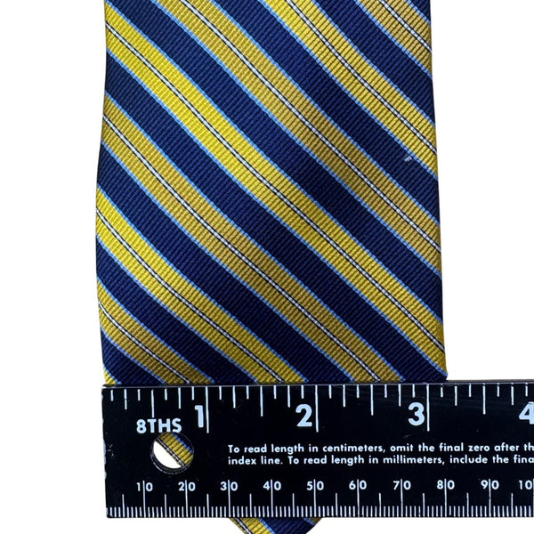 Beau Ties Ltd. Mens Navy & Yellow Striped 100% Silk Necktie Custom Made Elegant