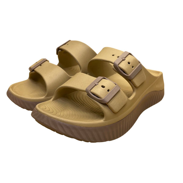 Kuilu Women’s Beige Slip-On Cushioned Footbed Buckle Design Sandals Size 7