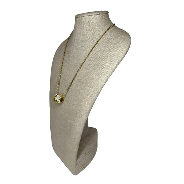 Rhinestone Slide Ball Pendant Rope Chain Necklace - 24in