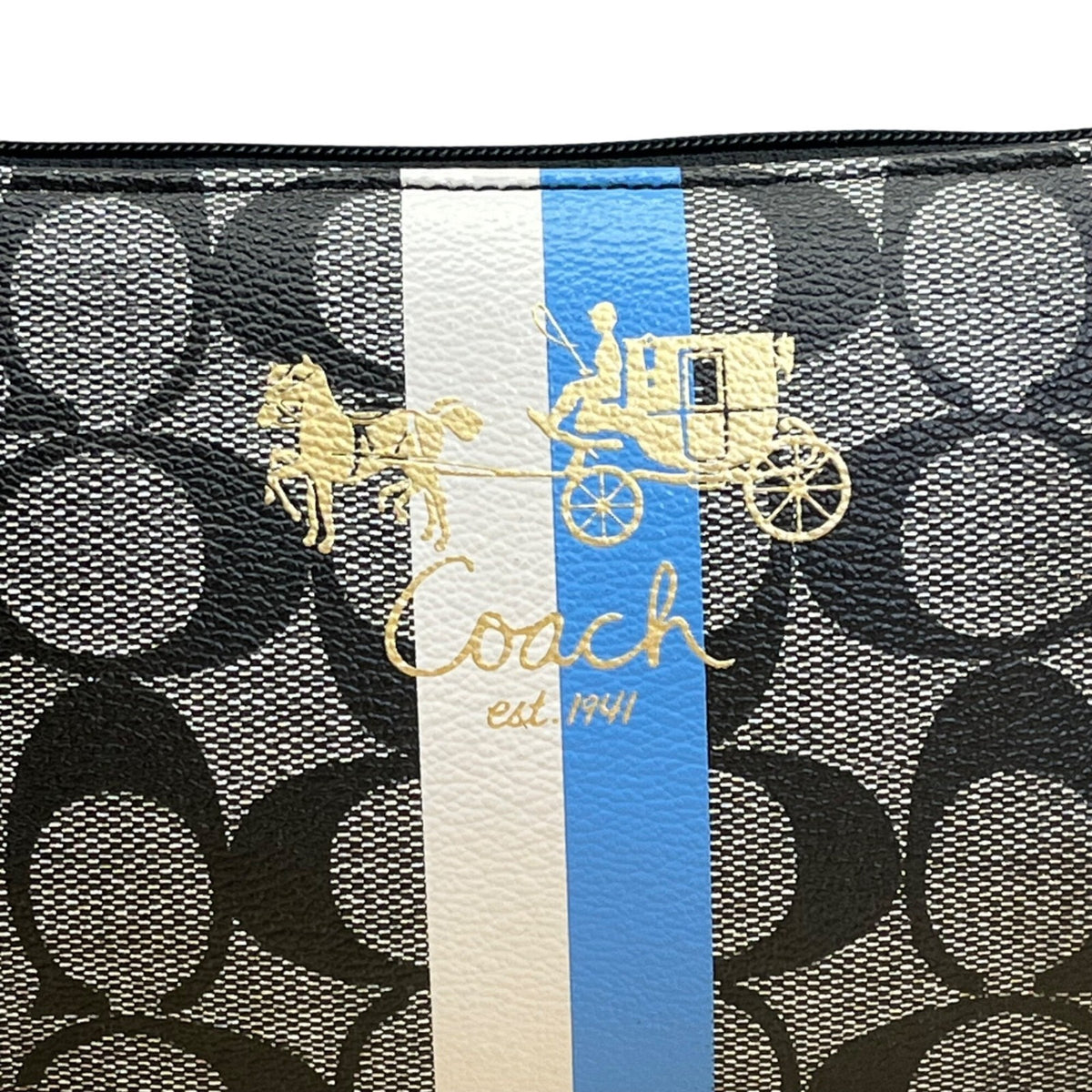 Coach Women’s Black Monogram Logo Stripe Wristlet Size S
