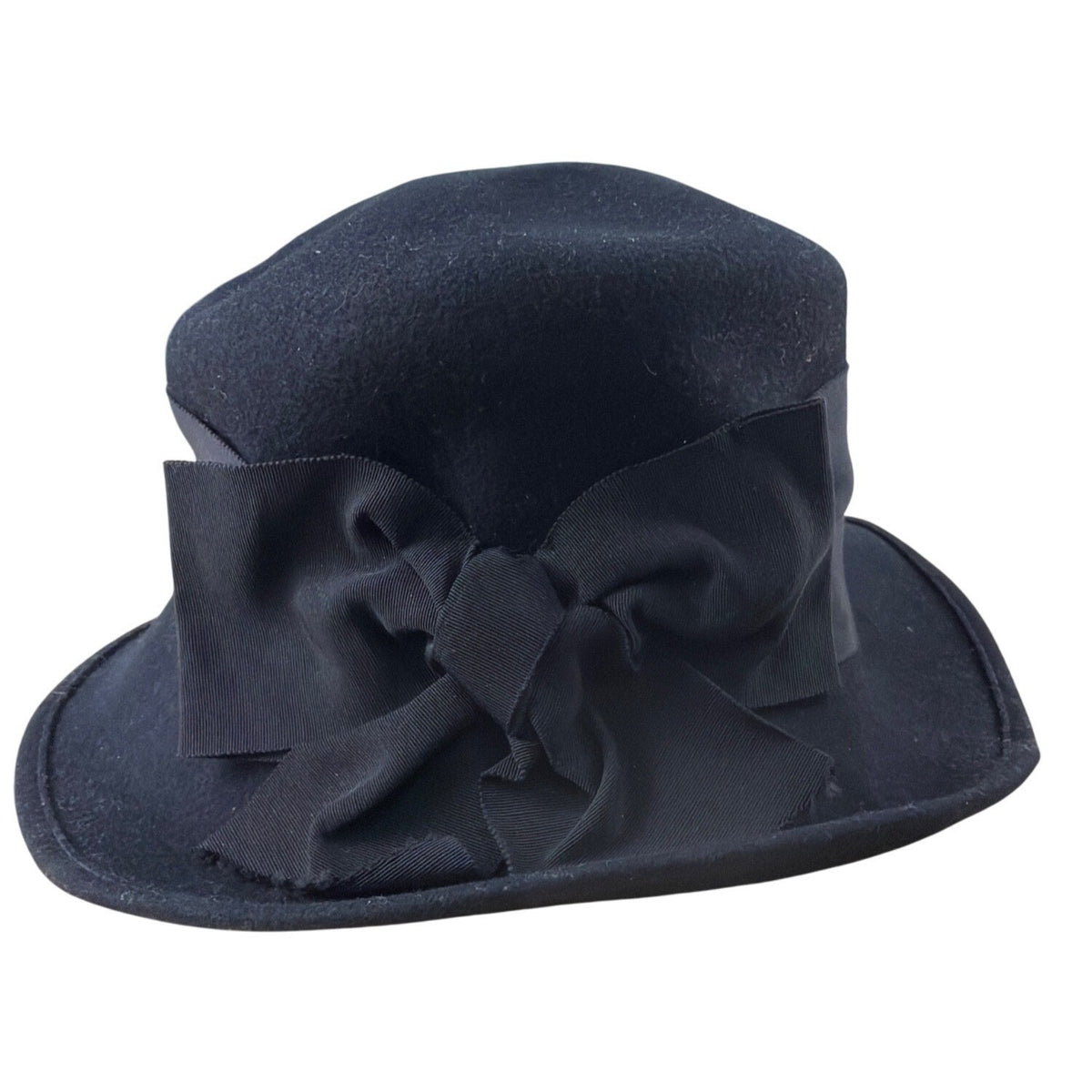 Next Ladies Wear Black Wool Cloche Hat With Bow Detail & Wide Ribbon Band