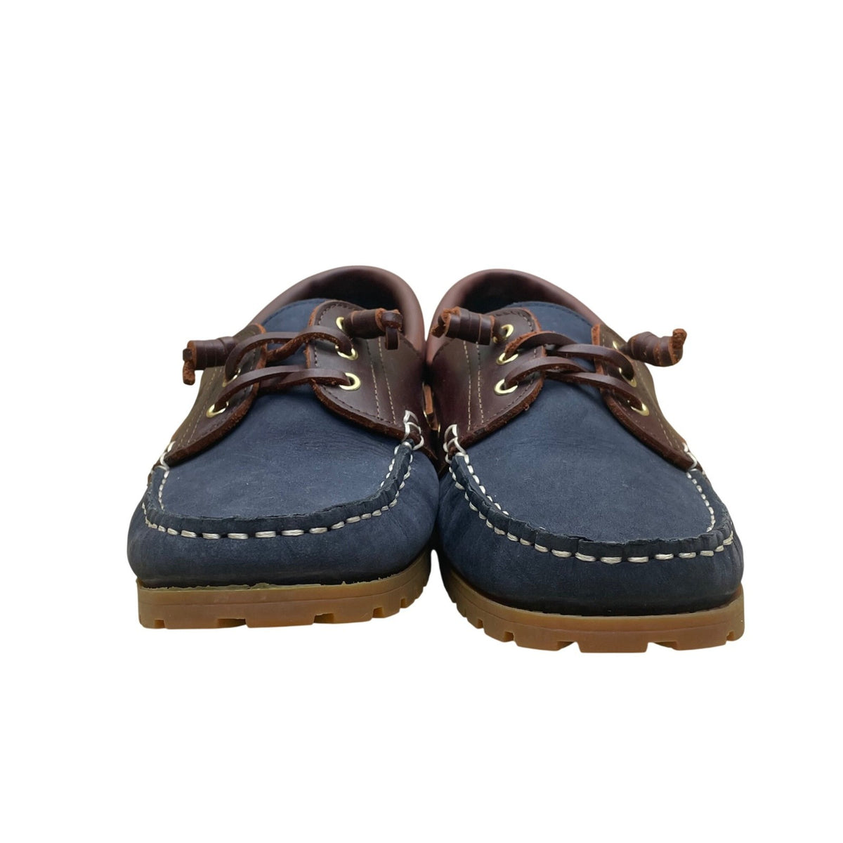 San Ou Women’s WBlue & Brown Leather Casual Slip-Resistant Boat Shoes Size 37