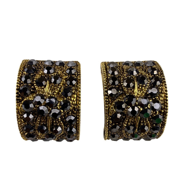 Marcasite Gold Tone Womens Clip-On Earrings Retro Vintage Design