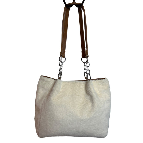 Dieweier Girls Fashion Bag Faux Fur Chain Top Handle White Large Capacity
