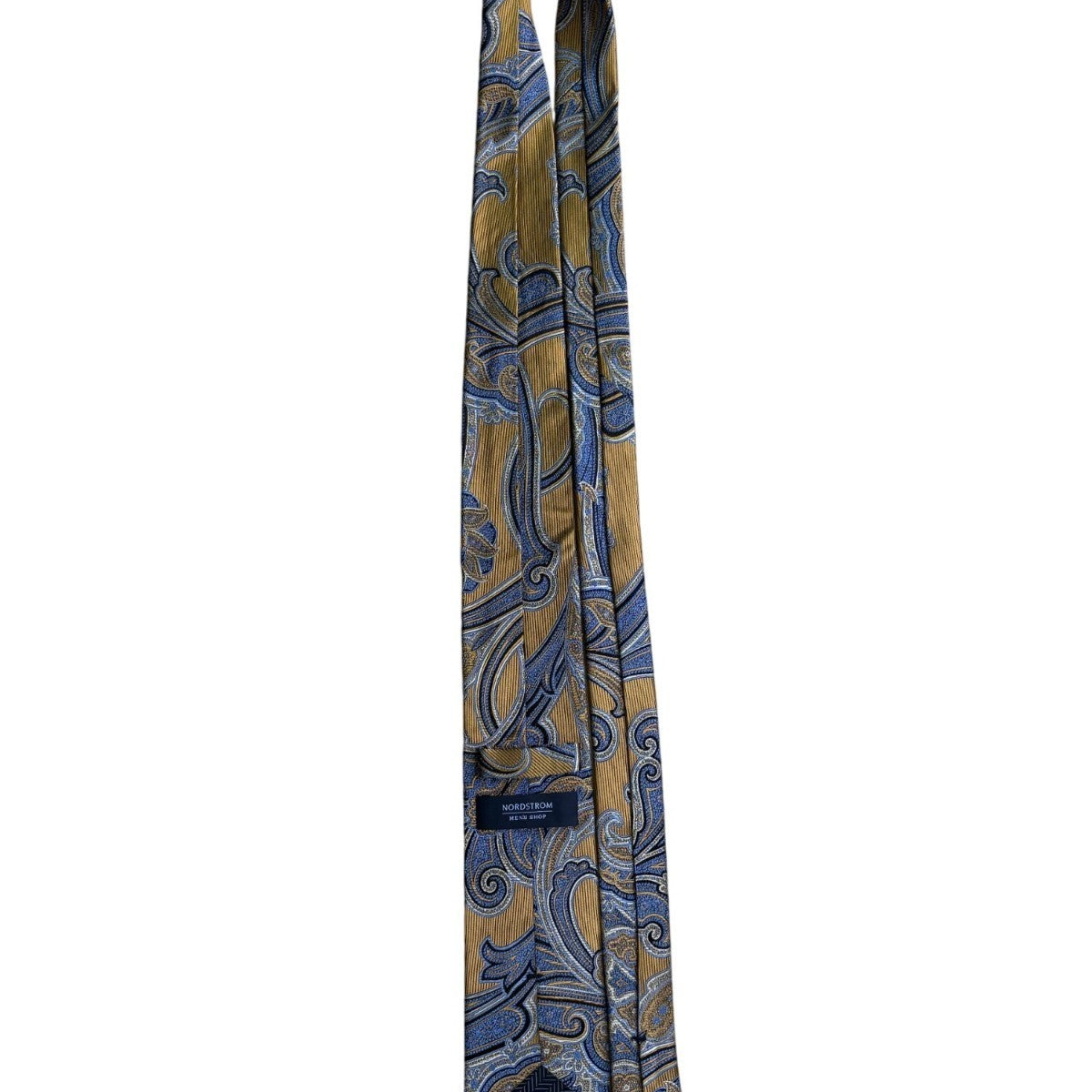 Nordstrom Mens Gold & Blue Paisley Silk Neck Tie Elegant Pattern Classic Design