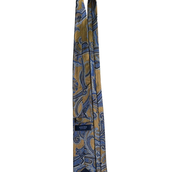 Nordstrom Mens Gold & Blue Paisley Silk Neck Tie Elegant Pattern Classic Design