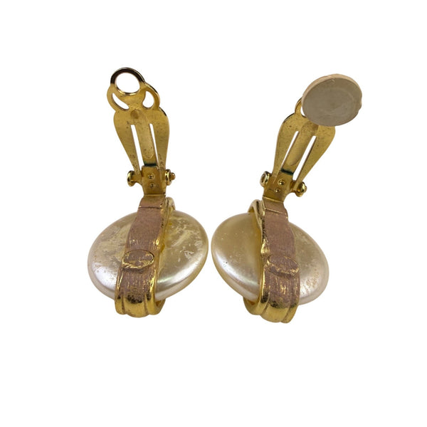 Givenchy Women Gold Tone & Faux Pearl Clip-On Earrings Vintage Design Retro