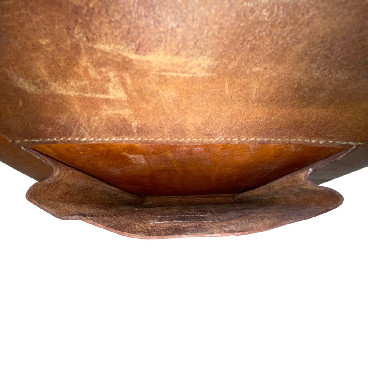 Vintage Handmade Brown Leather With Front Buckle Pocket Double Handle Tote Bag