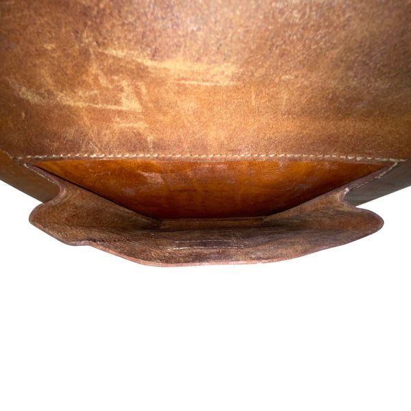 Vintage Handmade Brown Leather With Front Buckle Pocket Double Handle Tote Bag