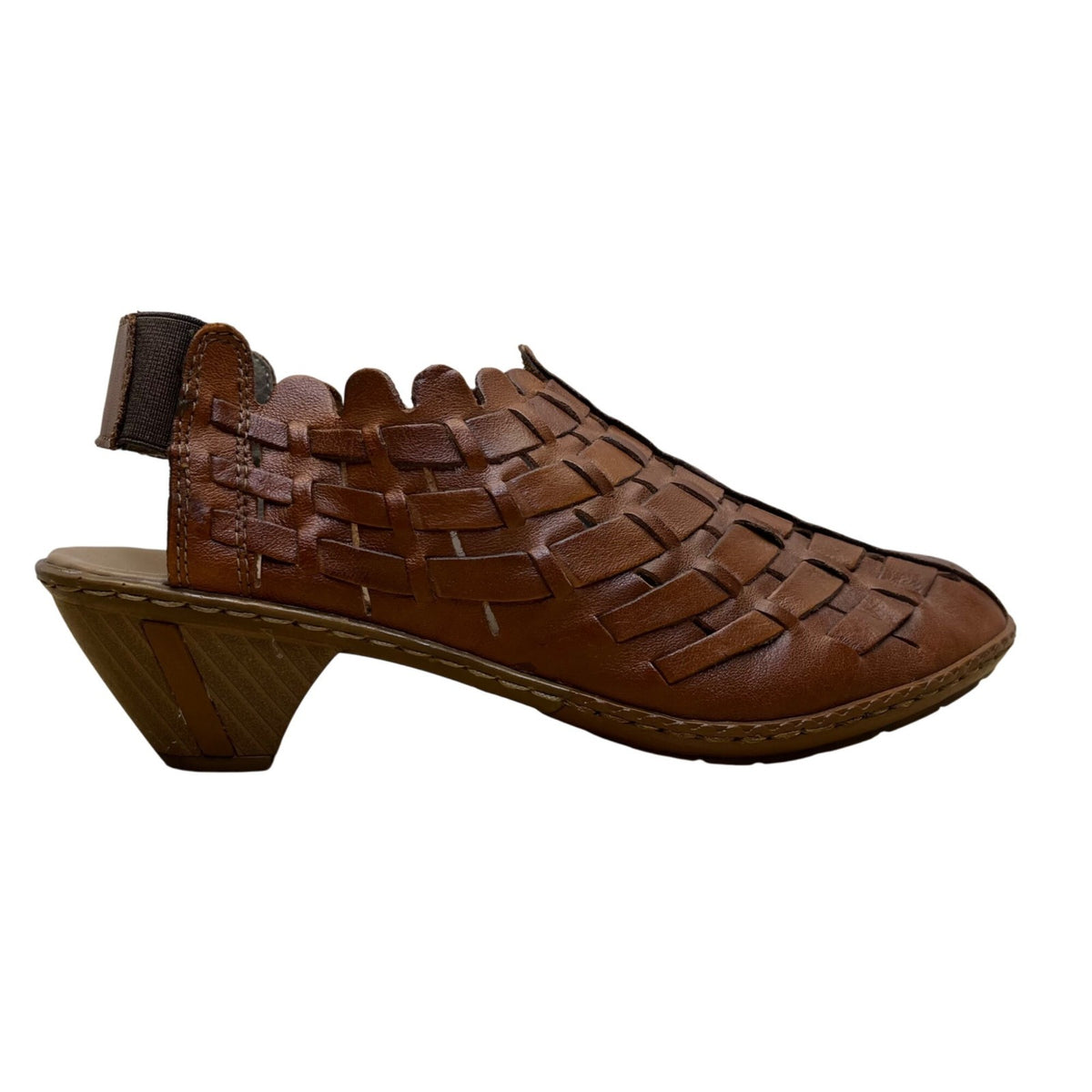 Rieker Women’s Brown Leather Woven Sina 78 Heeled Sandals Size US 6.5