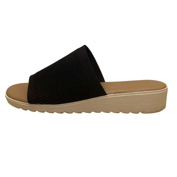 Kensie Womens Black Knit Open-Toe Lightweight Ribbed Wedge Slide Sandals Size 8