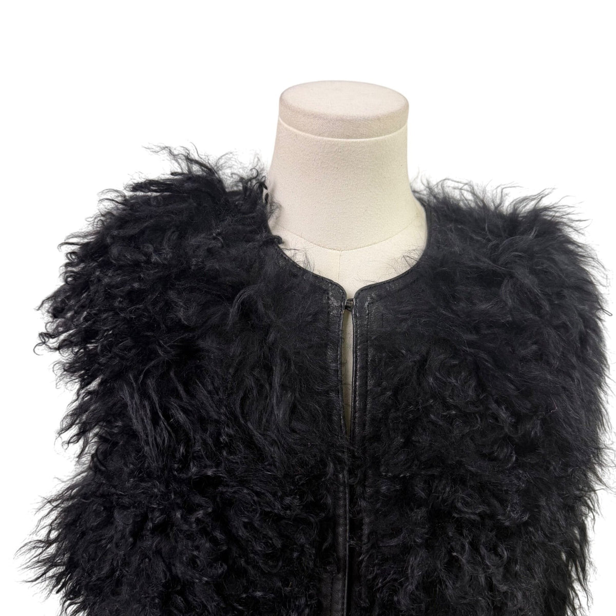 7 For All Mankind Womens Black Lamb Fur Sweater Vest Soft Fuzzy Texture Size S