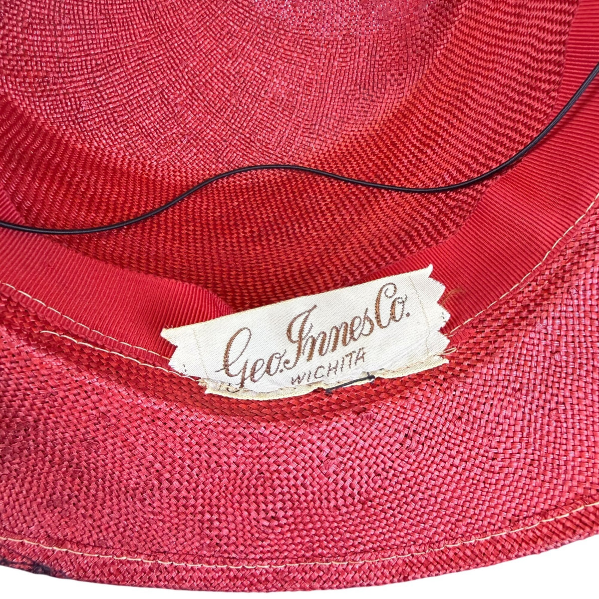 Geo. Innes Co. Womens Red Straw Hat With Black Veil Bow Detail Wichita Vintage