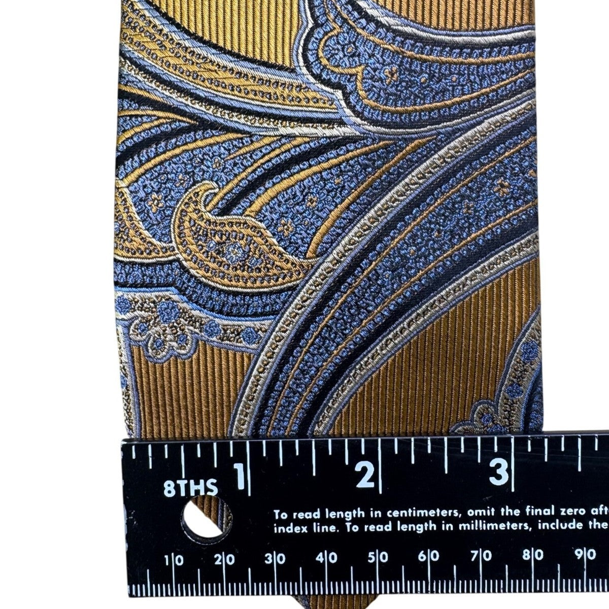 Nordstrom Mens Gold & Blue Paisley Silk Neck Tie Elegant Pattern Classic Design