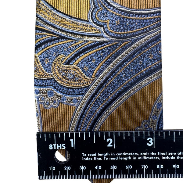 Nordstrom Mens Gold & Blue Paisley Silk Neck Tie Elegant Pattern Classic Design