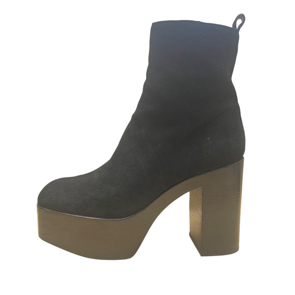 Aqua Women’s Black Leather Platform High Block Heel Maya Ankle Boots Size 9.5M