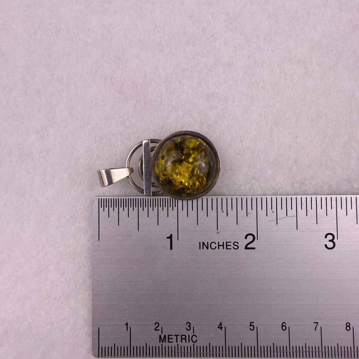 Vintage Sterling Silver & Amber Dome Pendant Unique Round Modernist Design