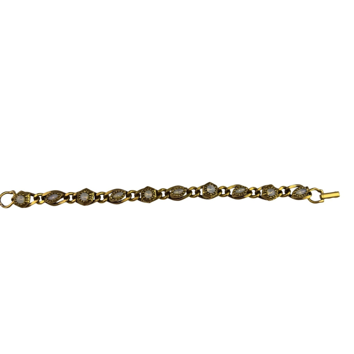 Goldette Women Gold Tone Glass Cabochon Vintage Bracelet Chain Link Design