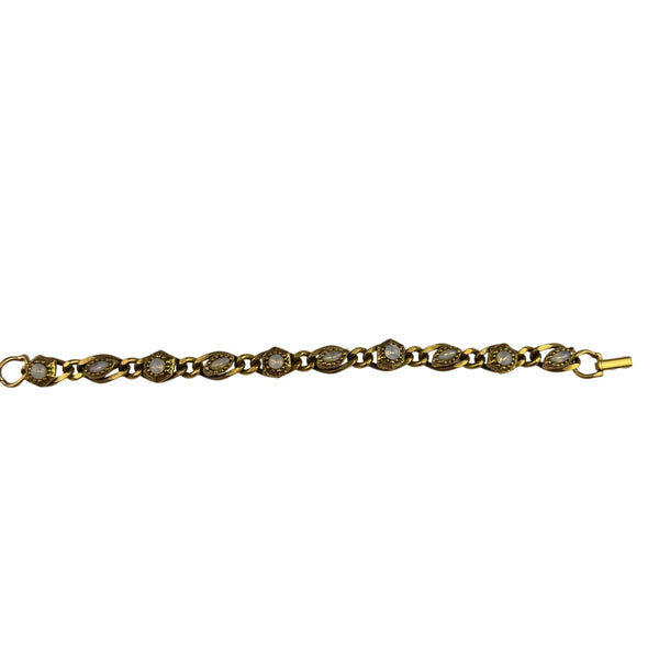 Goldette Women Gold Tone Glass Cabochon Vintage Bracelet Chain Link Design