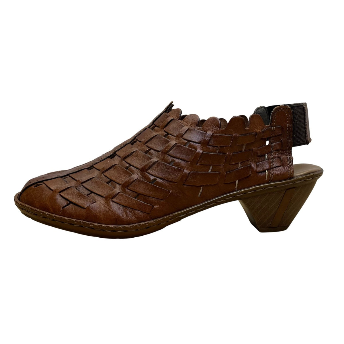 Rieker Women’s Brown Leather Woven Sina 78 Heeled Sandals Size US 6.5