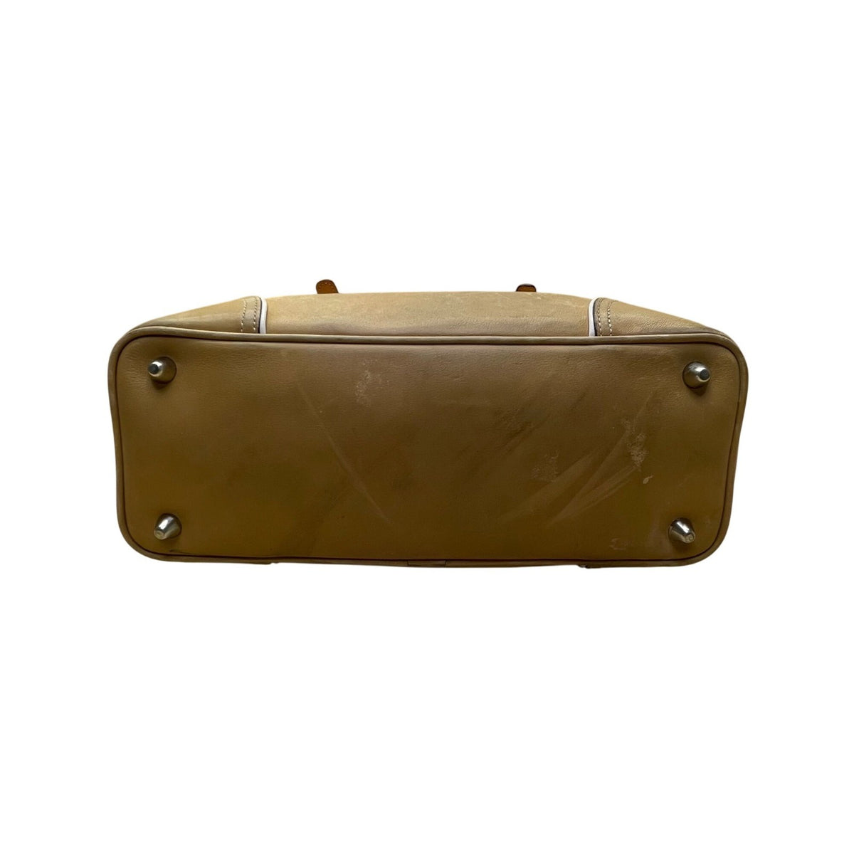 Coach Women’s Tan & White Leather Double Strap Silver Buckle Accents Hand Bag