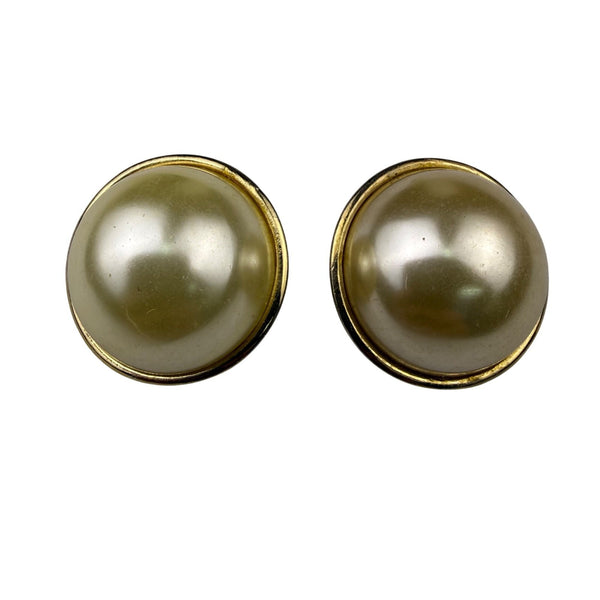 Les Bernard Womens Gold Tone Faux Pearl Clip-On Earrings Round Vintage Jewelry