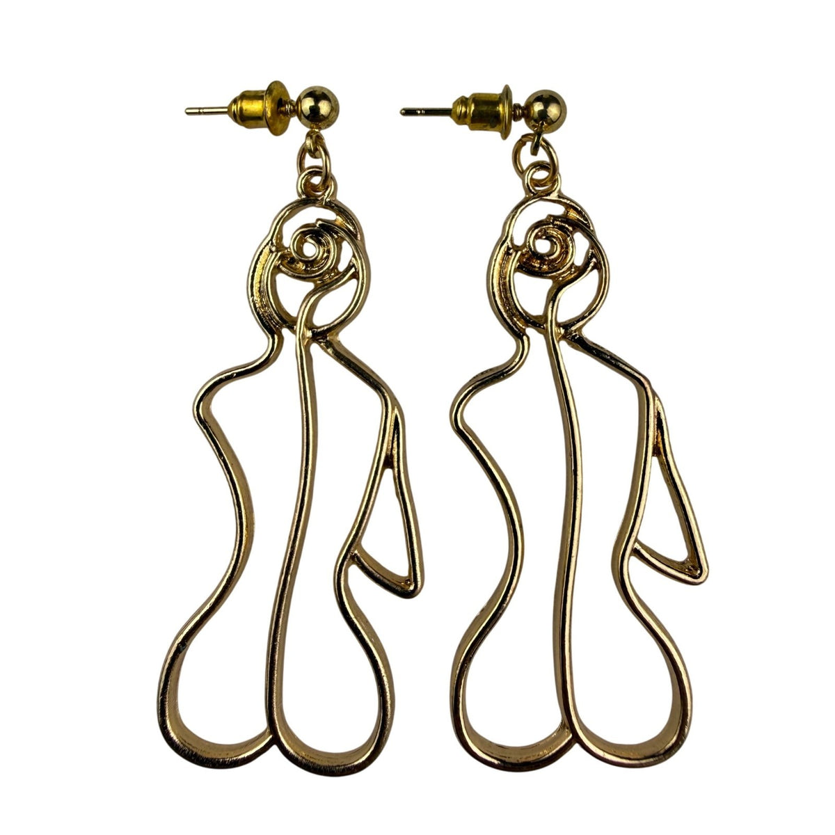 Abstract Gold Tone Sculptural Drop Earrings Fashion Artistic Metal Jewelry