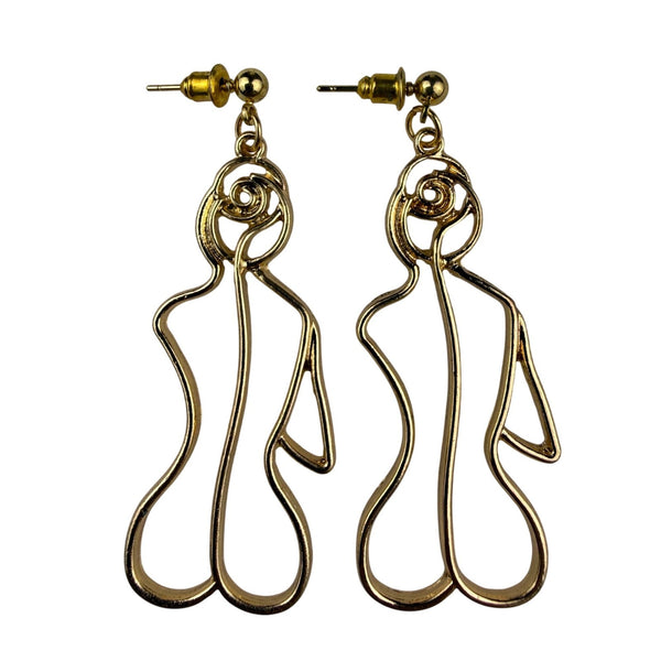 Abstract Gold Tone Sculptural Drop Earrings Fashion Artistic Metal Jewelry