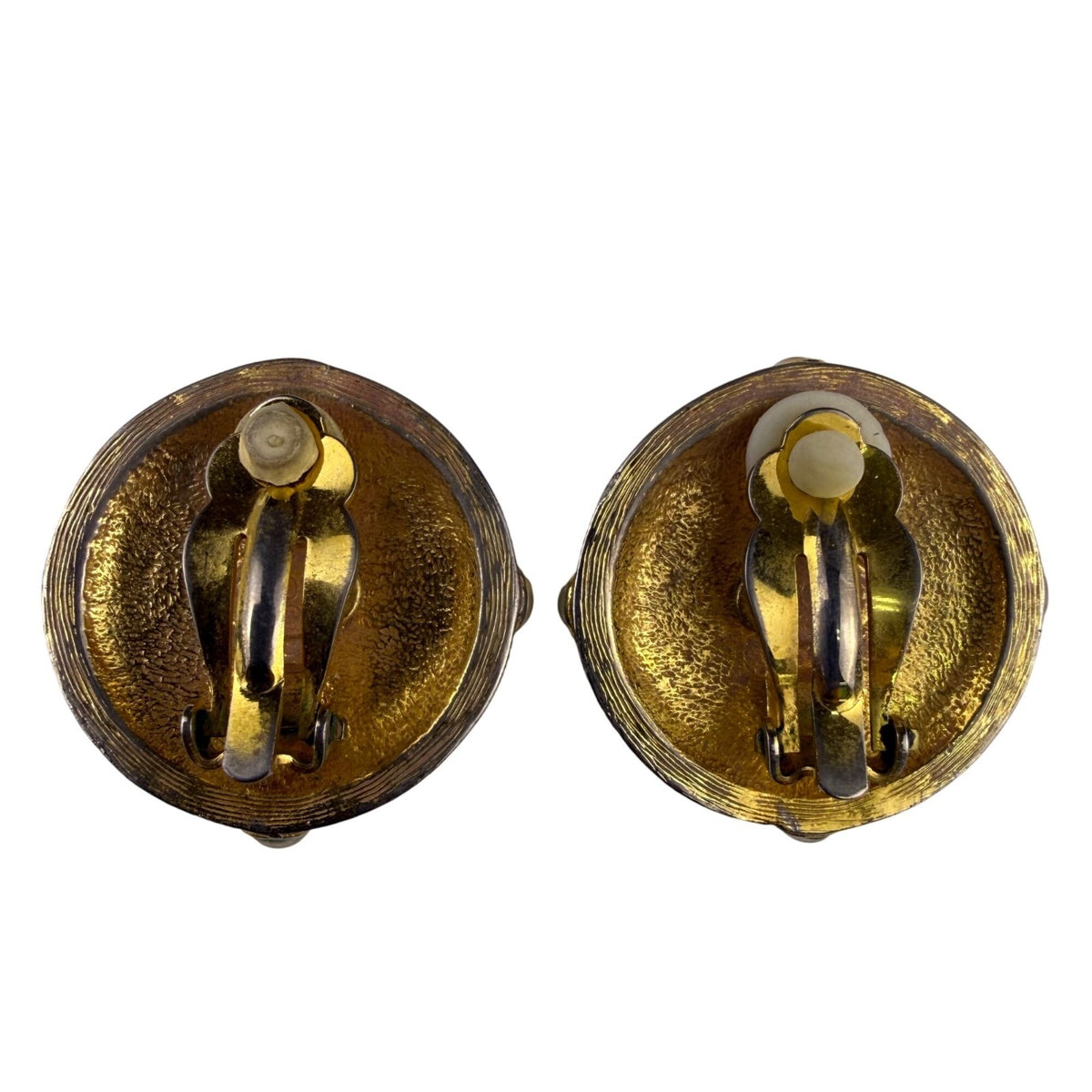 Carolee Womens Gold Tone/Black Clip-On Round Earrings Large Faux Pearl