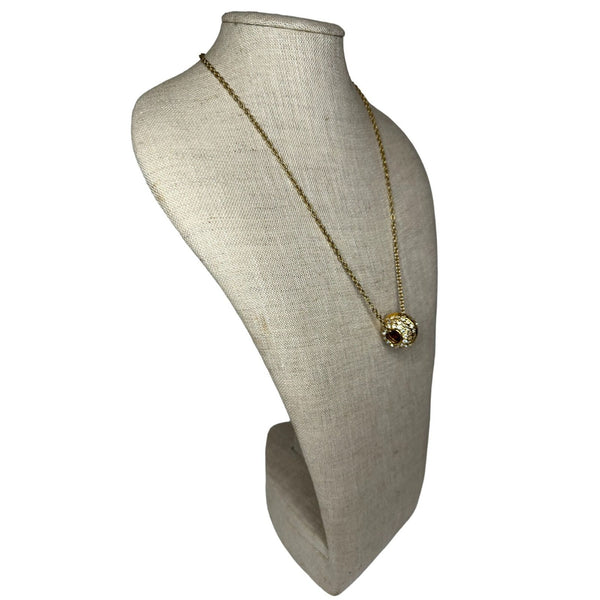 Rhinestone Slide Ball Pendant Rope Chain Necklace - 24in