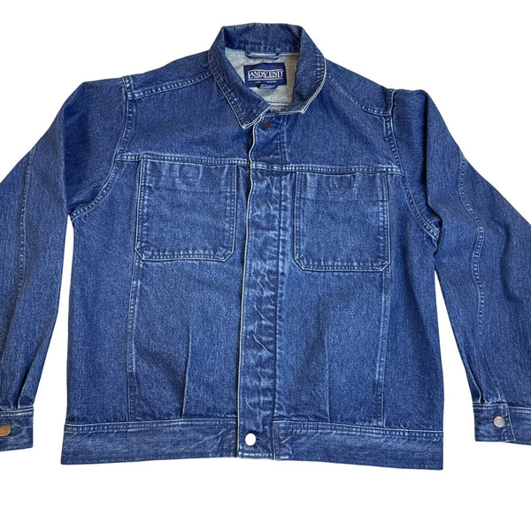 Mens Lands End Blue Denim Jacket Button-Up Size L 42-44