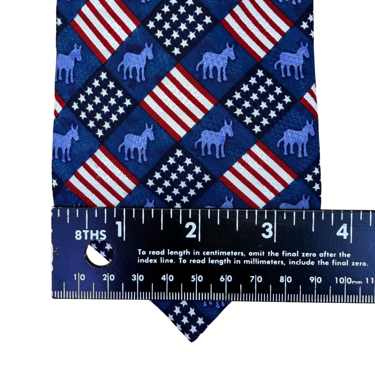 RM Style Mens Blue Silk American Flag Donkey Pattern Necktie Patriotic Design