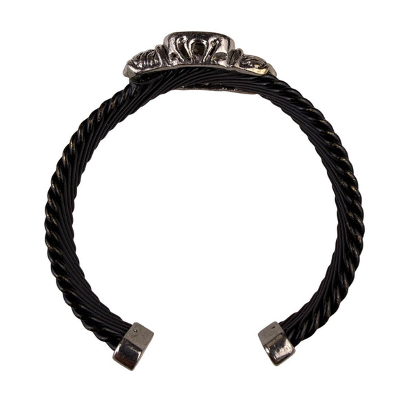 Asymmetrical Silver Tone/Black Metal Crystal-Embellished Open Cuff Bracelet