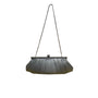 Pleated Gray Satin Women's Rhinestone Clasp & Metal Chain Strap Evening Clutch