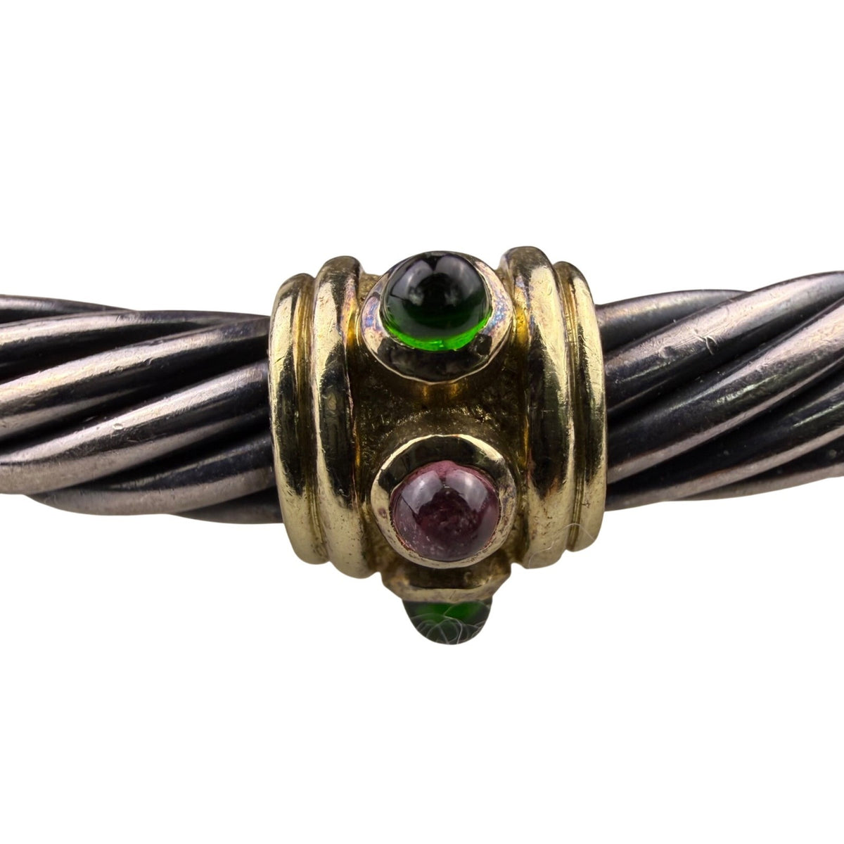 David Yurman Womens 585 Silver & Gold Cable Bracelet With Gemstones