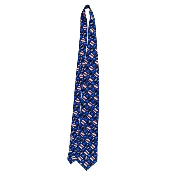 RM Style Mens Blue Silk American Flag Donkey Pattern Necktie Patriotic Design