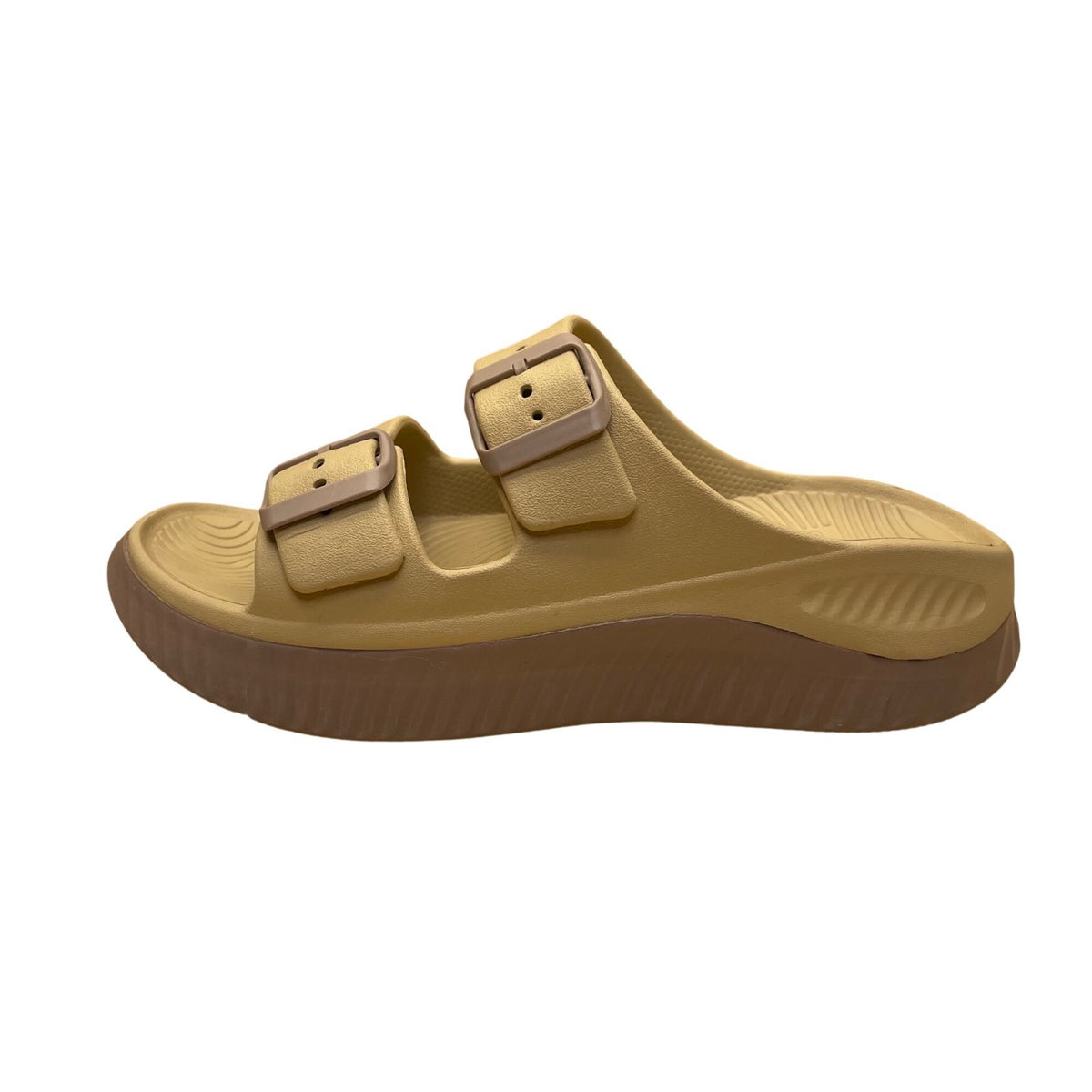 Kuilu Women’s Beige Slip-On Cushioned Footbed Buckle Design Sandals Size 7