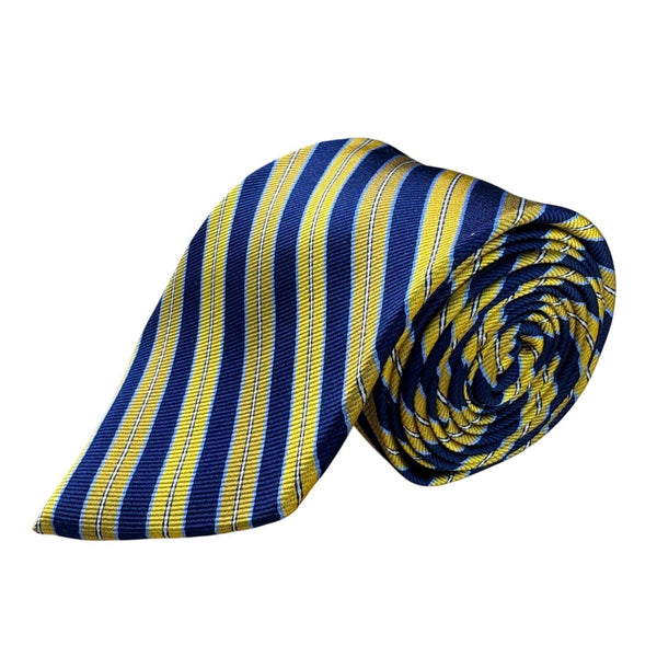 Beau Ties Ltd. Mens Navy & Yellow Striped 100% Silk Necktie Custom Made Elegant