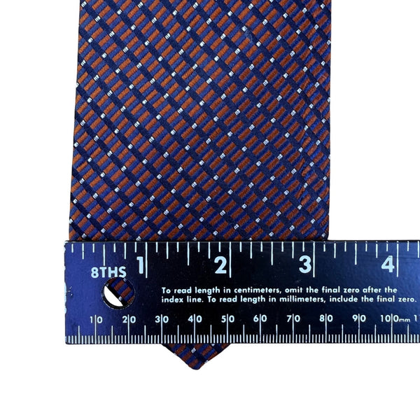J Press Mens Blue & Orange 100% Silk Necktie Geometric Pattern Made In USA