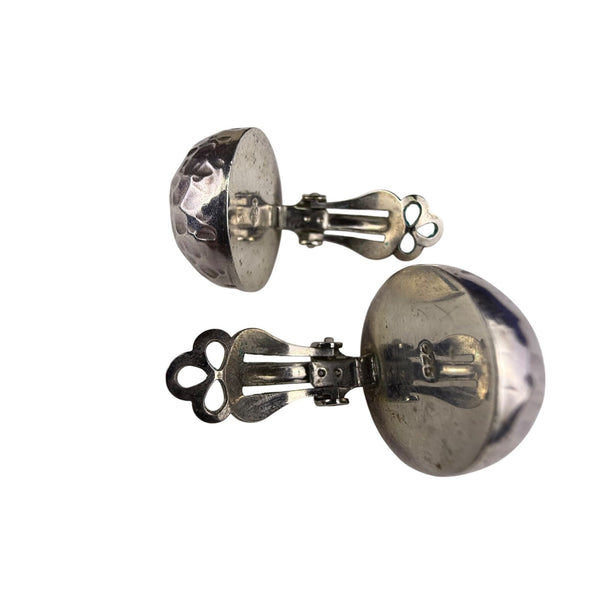 Vintage Sterling Silver Hammered Clip-On Ball Earrings Retro Style Jewelry