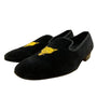 Peal & Co x Brooks Brothers Men's Black Velvet Embroidered Gold Fox Loafers