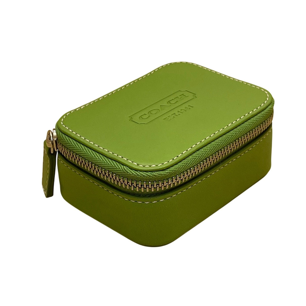 Coach Unisex Green Leather Zippered Pill Case Travel Organizer With Bottles