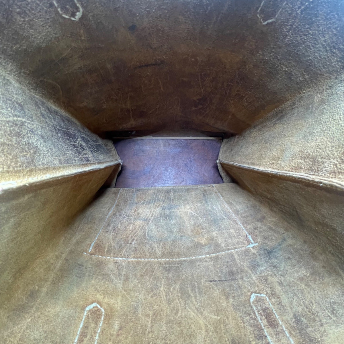 Vintage Handmade Brown Leather With Front Buckle Pocket Double Handle Tote Bag