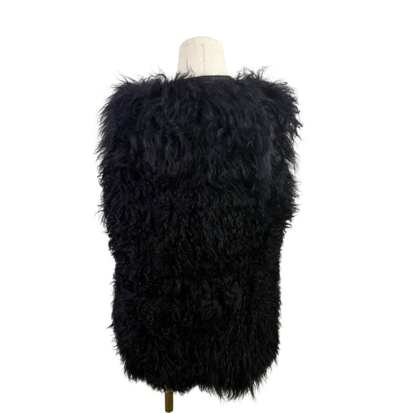 7 For All Mankind Womens Black Lamb Fur Sweater Vest Soft Fuzzy Texture Size S