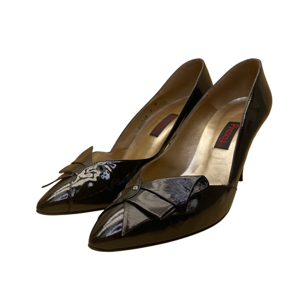 Proxy Women’s Black Patent Leather Bow Pointed-Toe High Heel Pumps Size 9