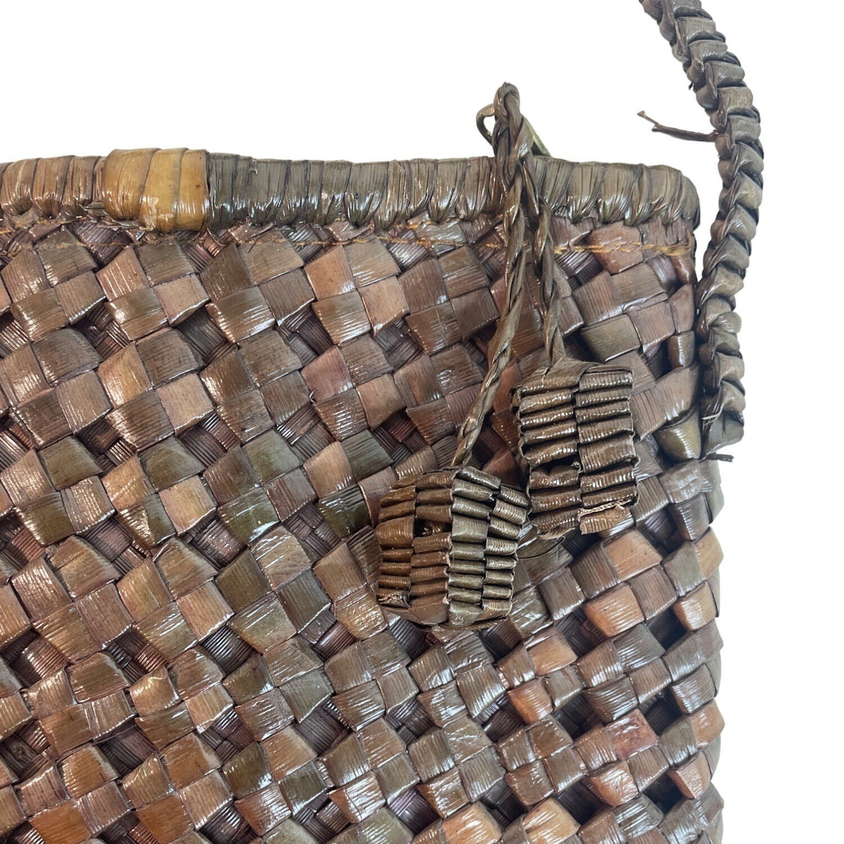 Handcrafted Women's Brown Woven Rattan Square Shoulder Bag Sz M