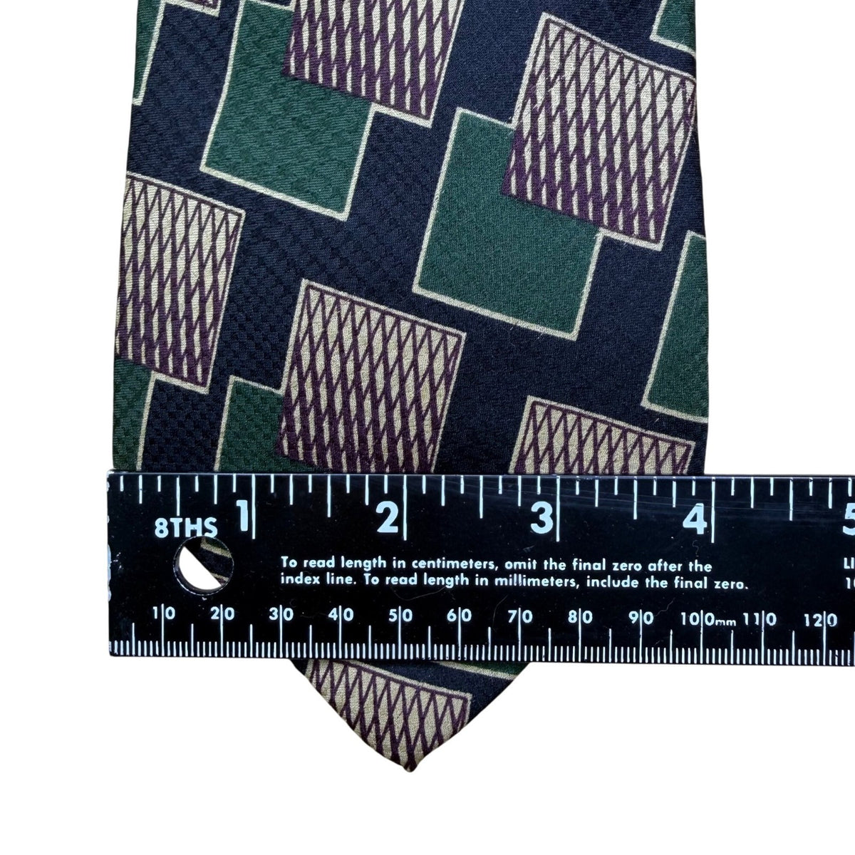 Tiemakers Mens Navy & Green Silk Geometric Pattern Necktie Handcrafted USA
