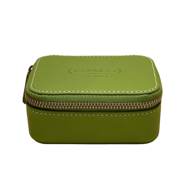 Coach Unisex Green Leather Zippered Pill Case Travel Organizer With Bottles